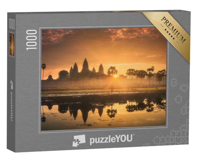 Puzzle 1000 Teile „Der Tempelkomplex Angkor Wat, See Siem Reap, Kambodscha“