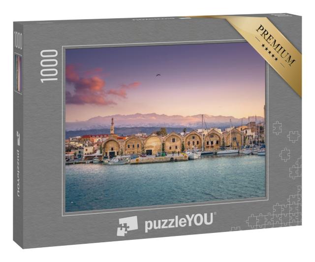 Puzzle 1000 Teile „Panorama des schönen alten Hafens von Chania, Kreta, Griechenland“