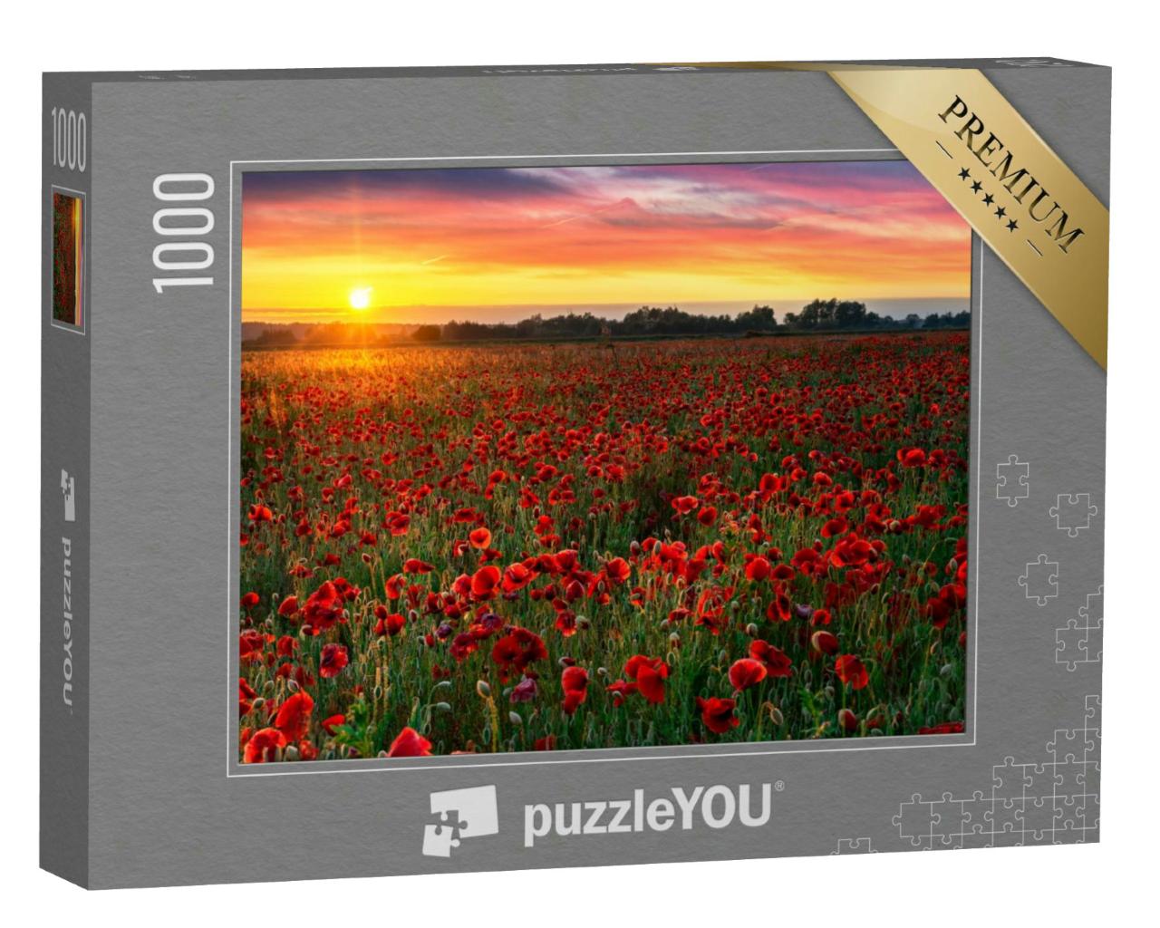 Puzzle 1000 Teile „Schönes Mohnfeld bei Sonnenaufgang“