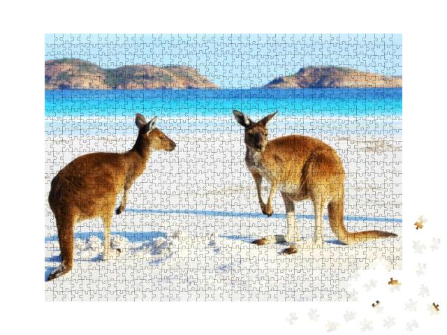 Puzzle 1000 Teile „Kängurus am Strand, Cape Le Grand National Park, Lucky Bay, Westaustralien“