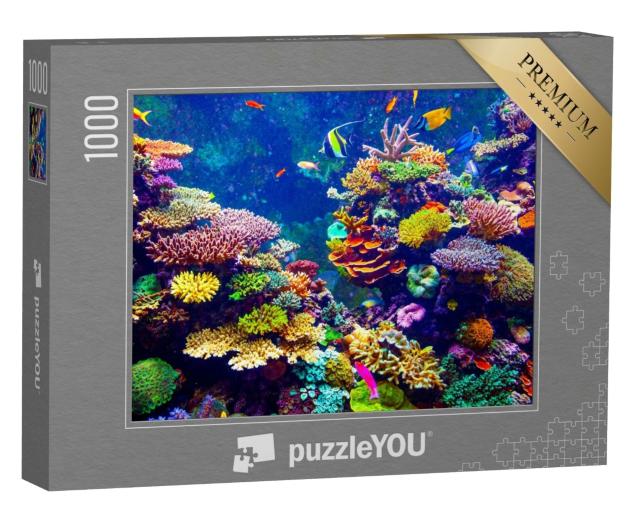 Puzzle 1000 Teile „Singapur Aquarium - Korallenriff und tropische Fische im Sonnenlicht“