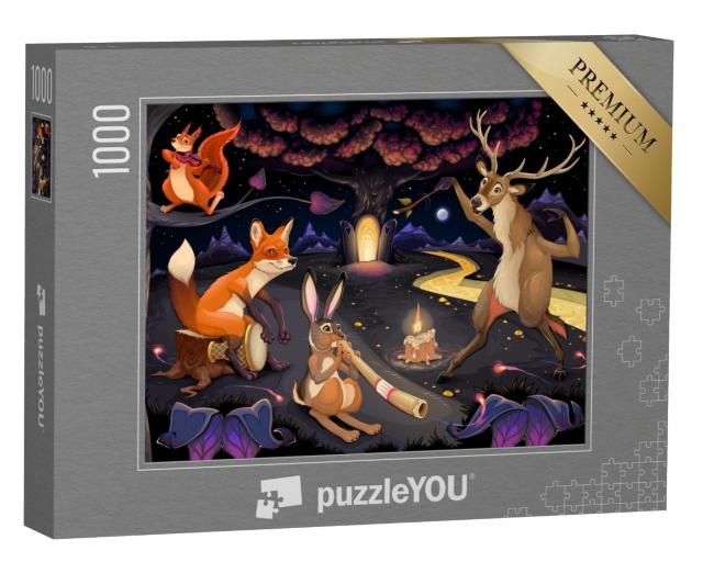 Puzzle 1000 Teile „Musizierende Tiere im Wald“