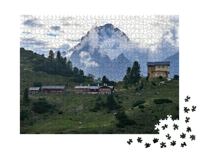 Puzzle 1000 Teile „Almhütte Schachenhaus mit der alten Königshütte“