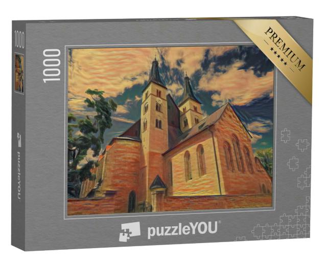 Puzzle 1000 Teile „im Stil von Edvard Munch, Der Schrei - Heiligkreuz Nordhausen Dom in Thüringen, Deutschland“