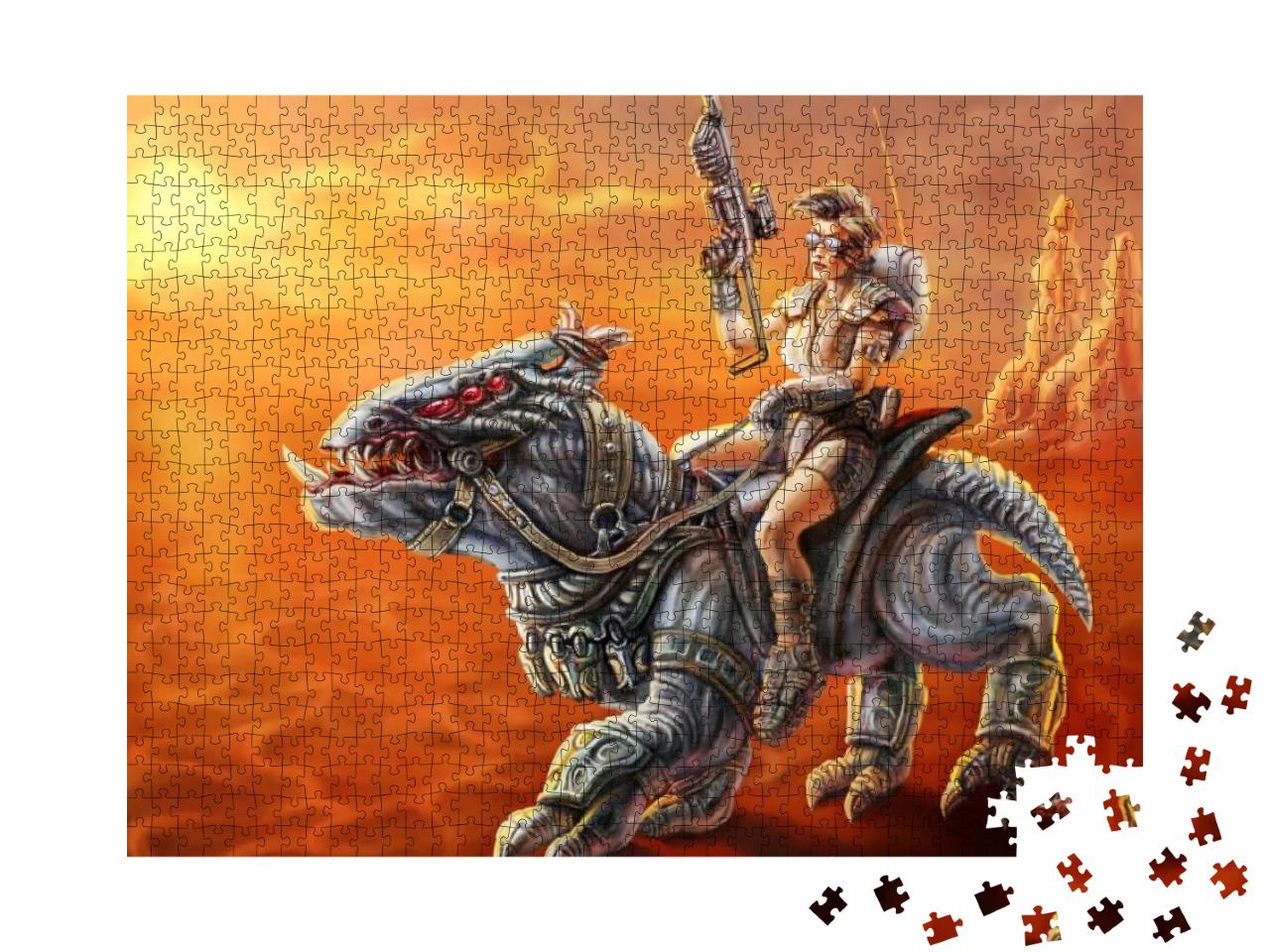 Puzzle 1000 Teile „Science-Fiction-Illustration: Fantasy-Kämpferin“