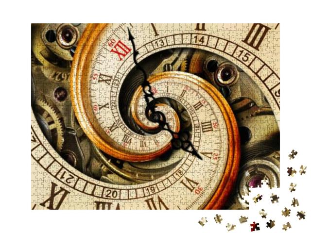 Puzzle 1000 Teile „Nahaufnahme einer goldgelben antiken Uhr“