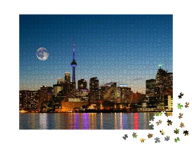 Puzzle 1000 Teile „Aufgehender Mond über Toronto, Kanada “