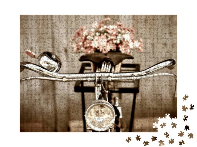 Puzzle 1000 Teile „Vintage-Fahrrad mit Blumenstrauß auf dem Gepäckträger“
