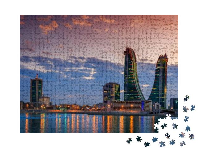 Puzzle 1000 Teile „Skyline von Bahrain mit abendlichem Licht“