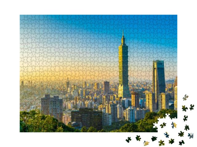 Puzzle 1000 Teile „Stadtbild mit dem Wolkenkratzer Taipei 101, Taiwan“
