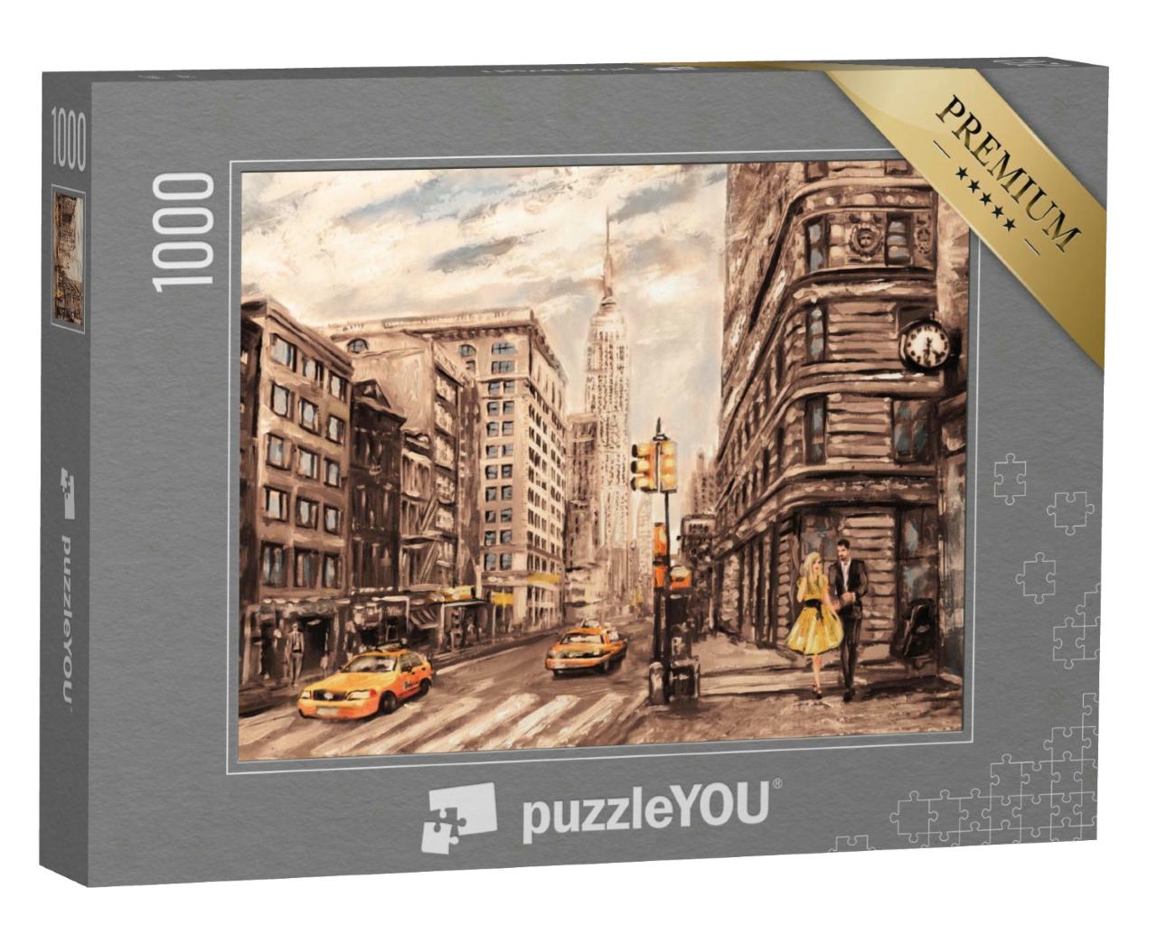 Puzzle 1000 Teile „Ölgemälde: Straßenansicht von New York“