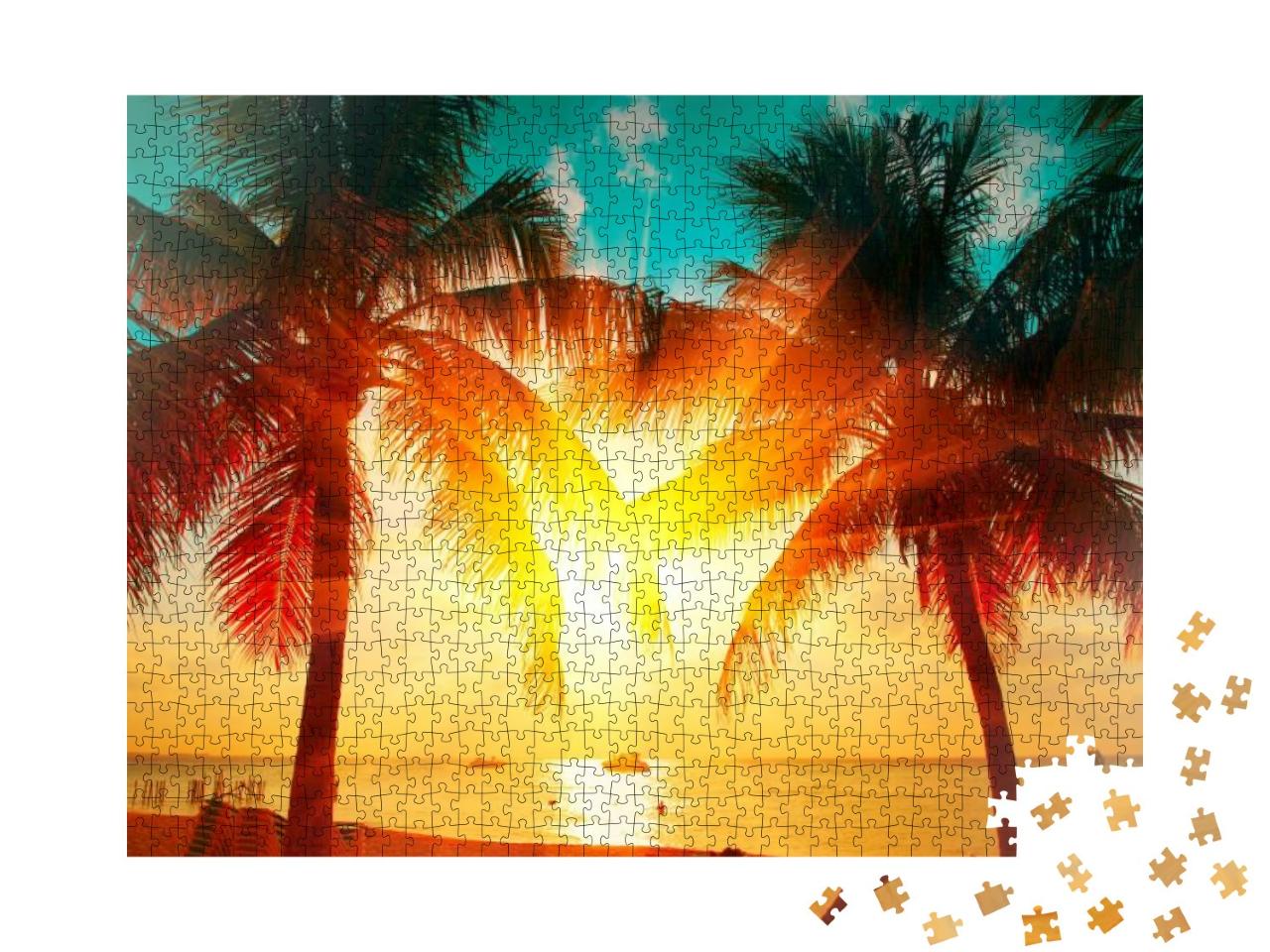 Puzzle 1000 Teile „Sonnenuntergang am Palmenstrand“