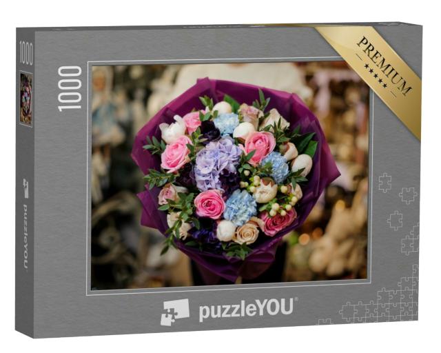 Puzzle 1000 Teile „Ein Blumenstrauß aus Hortensien und Pfingstrosen“