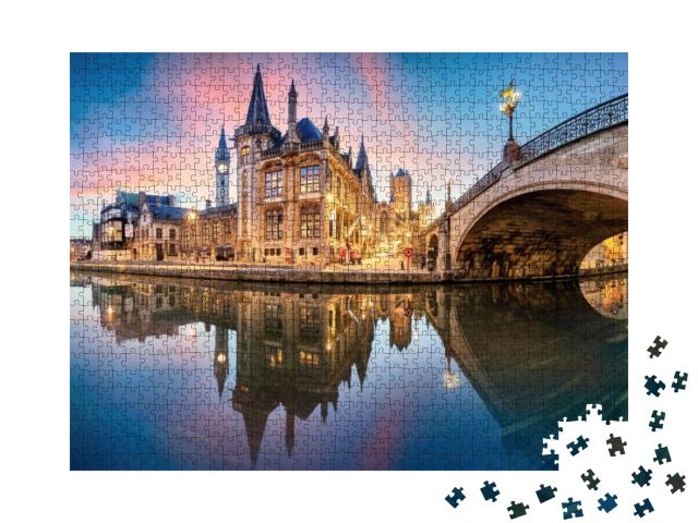Puzzle 1000 Teile „Genter Altstadt am Abend, Belgien“