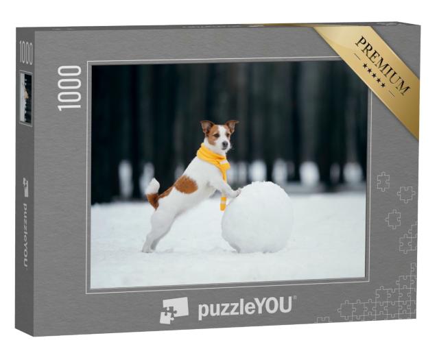 Puzzle 1000 Teile „Jack Russell Terrier macht einen Schneemann“