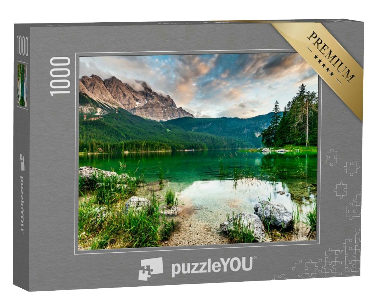 Puzzle 1000 Teile „Eibsee unterhalb der Zugspitze bei Grainau, Bayern“