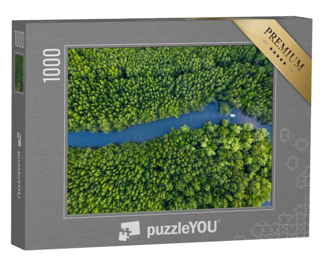 Puzzle 1000 Teile „Boot auf dem Fluss in Mangrove Forest Conservation, Thailand“