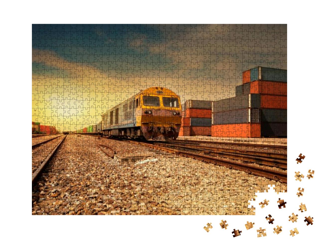 Puzzle 1000 Teile „Güterbahnhof im Sonnenuntergang“