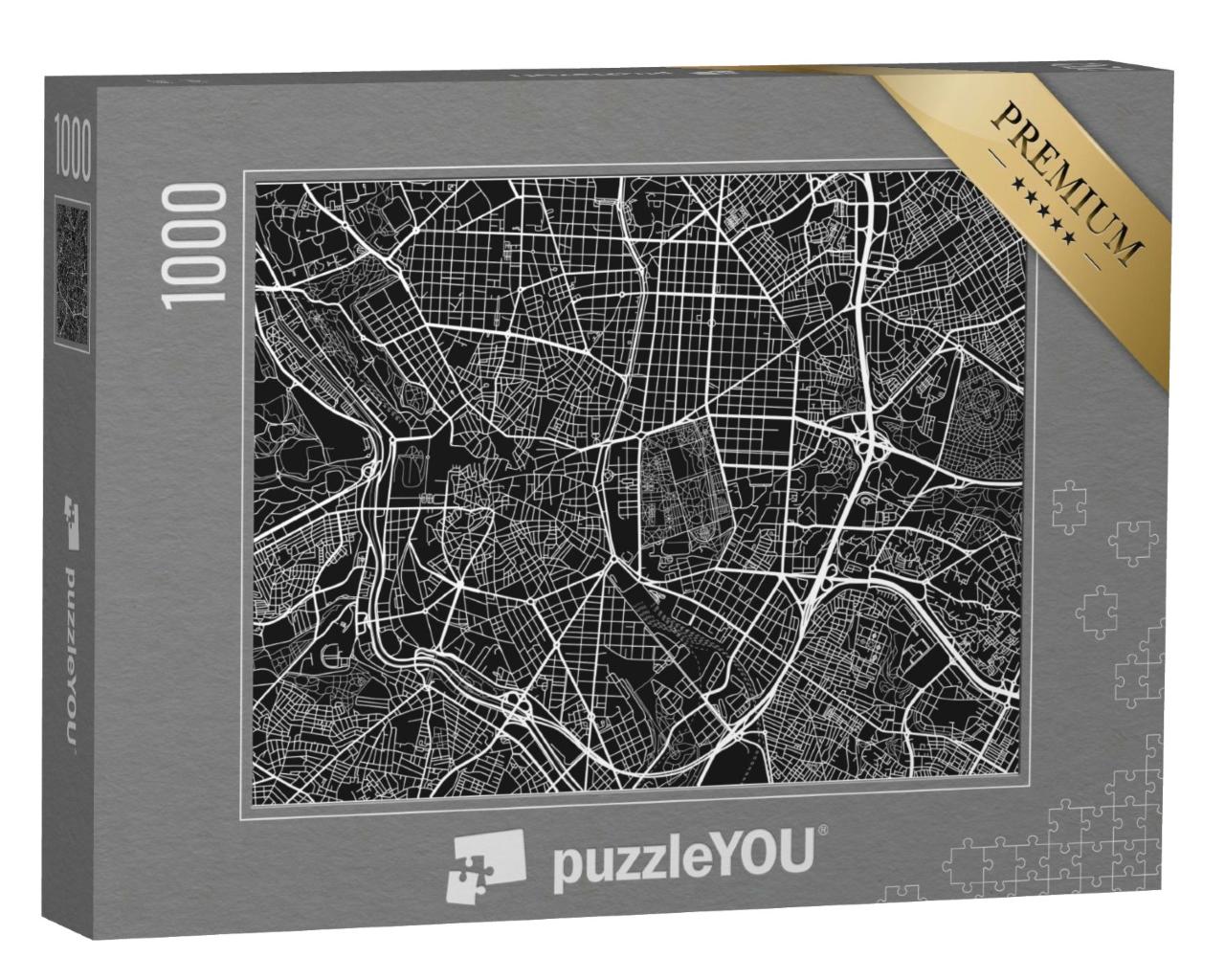 Puzzle 1000 Teile „Der schwarz-weiß Stadtplan von Madrid“