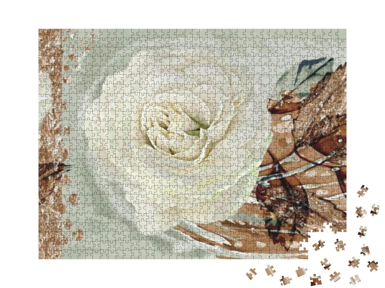 Puzzle 1000 Teile „Ölgemälde: Weiße Rose“