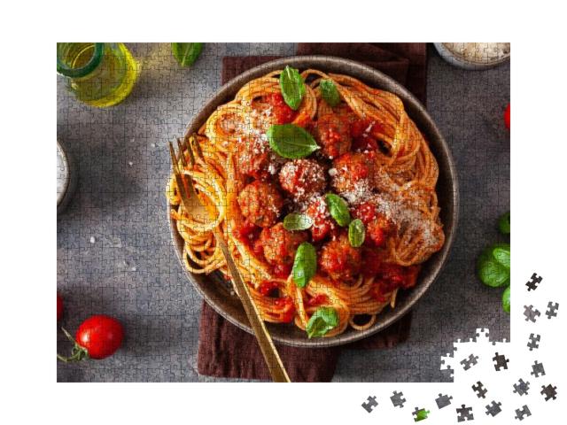 Puzzle 1000 Teile „Spaghetti mit Fleischbällchen und Tomatensauce“