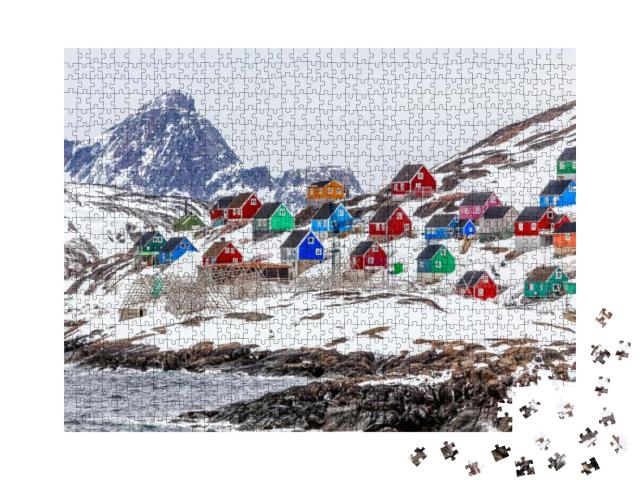 Puzzle 1000 Teile „Das Dorf Kangamiut, Grönland Mitte 2015“