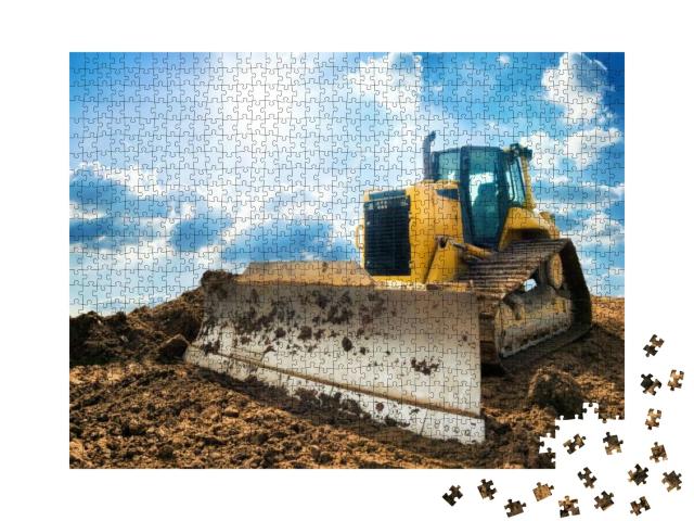 Puzzle 1000 Teile „Gelber Bagger auf einer neuen Baustelle “