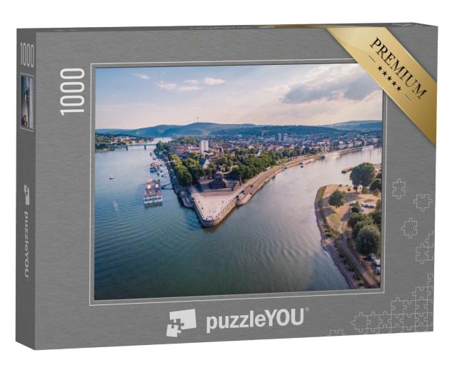 Puzzle 1000 Teile „Deutsches Eck in Koblenz: Zusammenfluss von Rhein und Mosel“