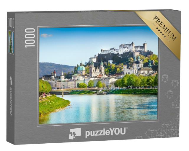 Puzzle 1000 Teile „Salzburger Skyline mit Festung Hohensalzburg und Salzach im Sommer, Österreich“