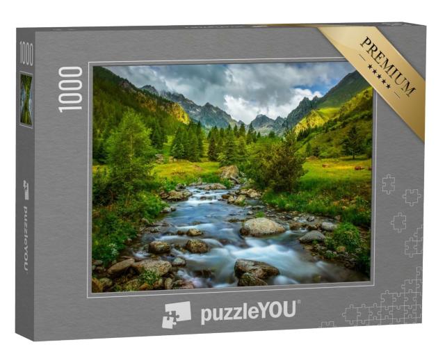 Puzzle 1000 Teile „Berglandschaft mit Tal und Fluss“