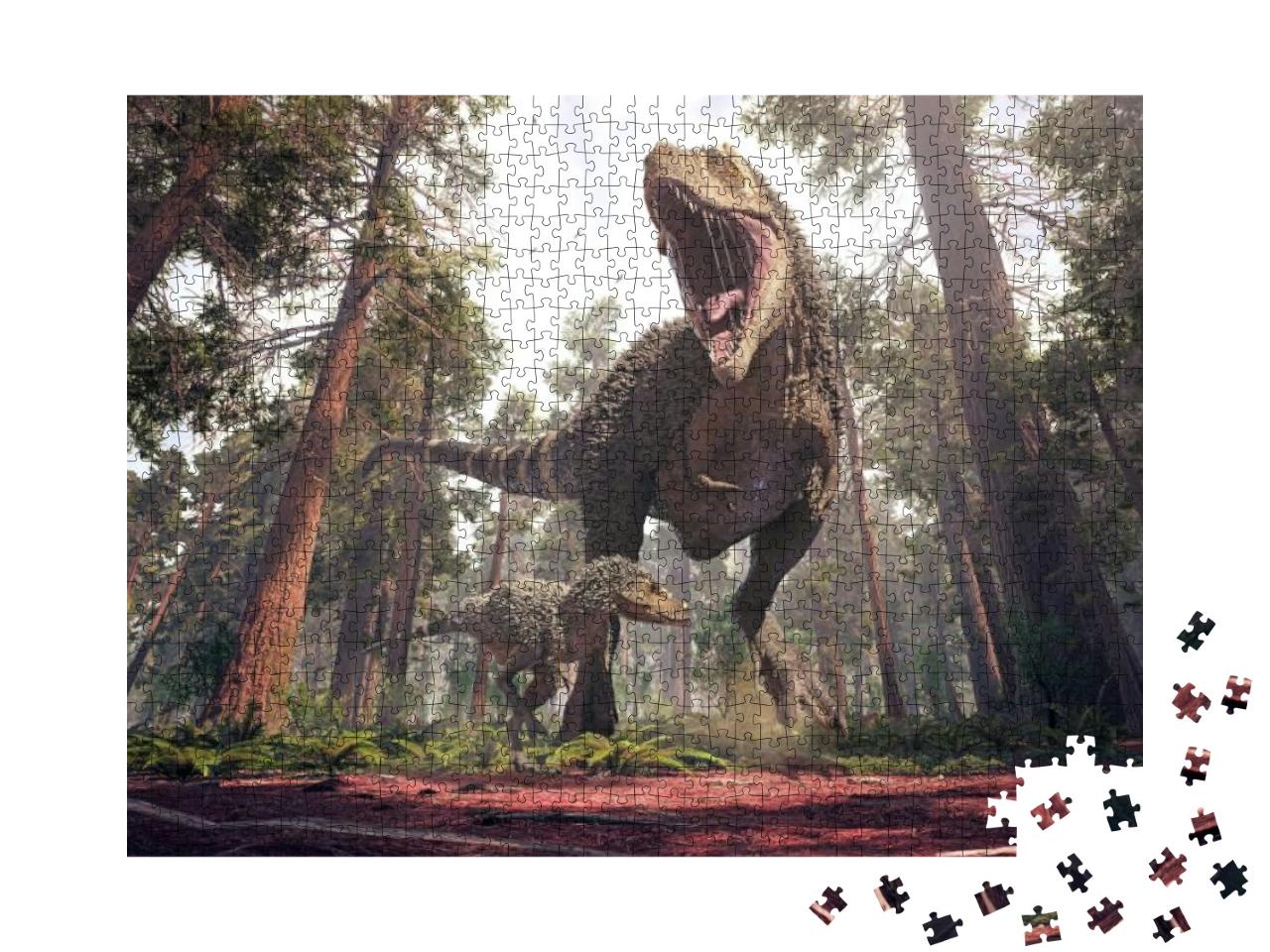 Puzzle 1000 Teile „Tyrannosaurus Rex und sein Jungtier“