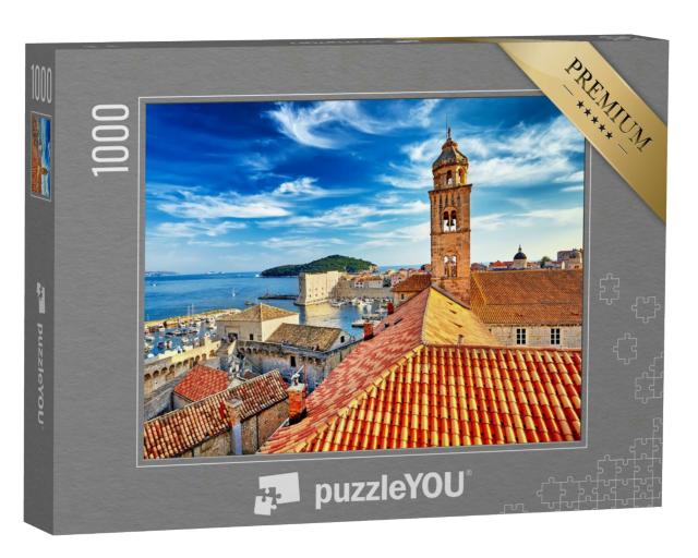 Puzzle 1000 Teile „Blick über Dächer: Altstadt von Dubrovnik bei Sonnenuntergang, Kroatien“