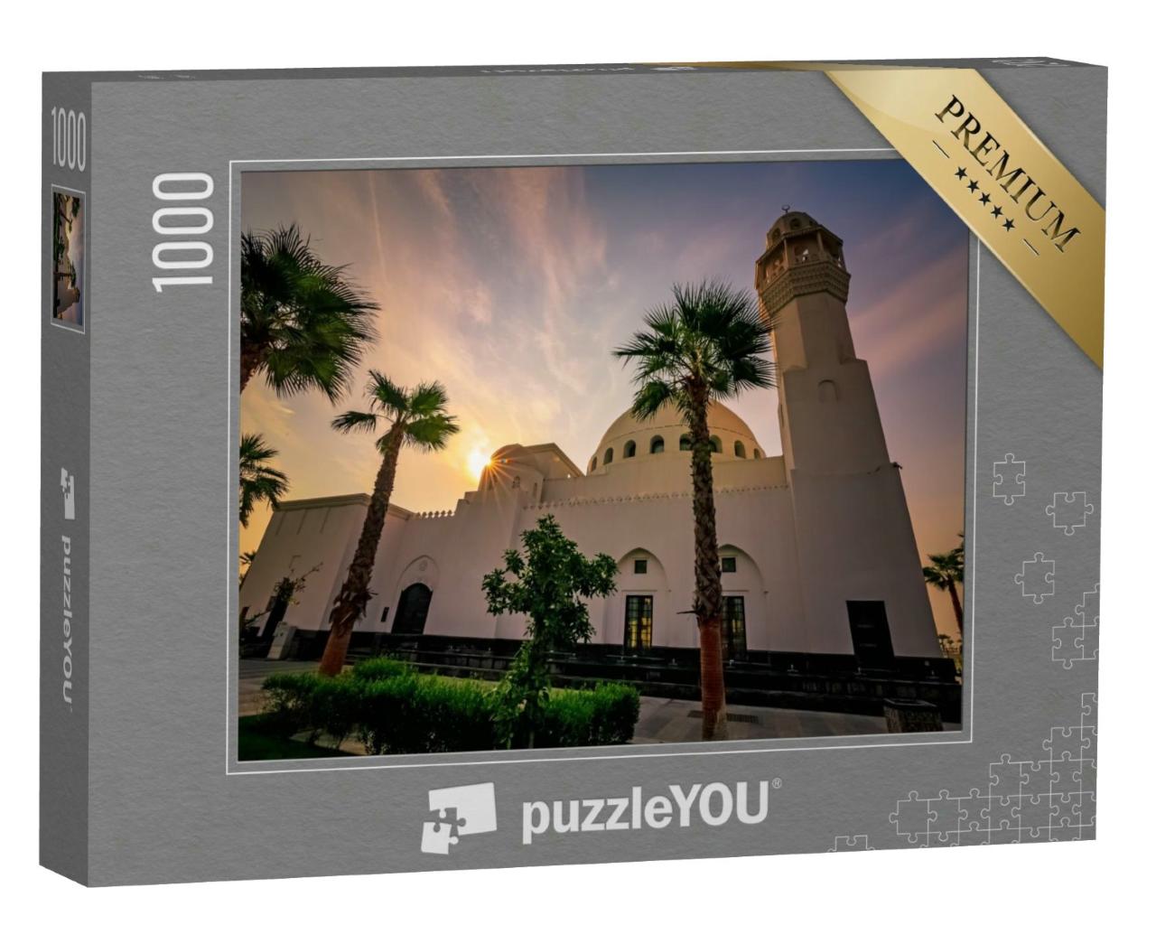 Puzzle 1000 Teile „Sonnenaufgang hinter der Al Khobar Corniche Moschee, Saudi-Arabien“