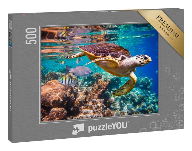 Puzzle 500 Teile „Echte Karettschildkröte im Korallenriff“