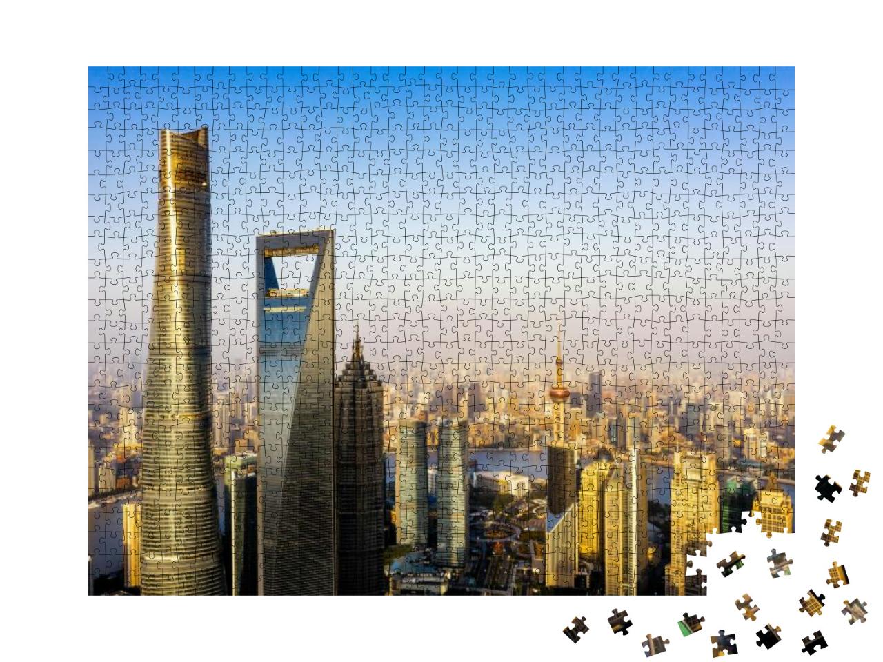 Puzzle 1000 Teile „Pudong mit Huangpu-Fluss, Shanghai, China“