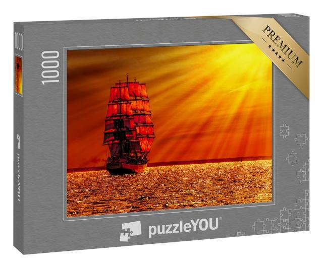 Puzzle 1000 Teile „Segelschiff im blutroten Sonnenuntergang“