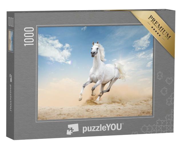Puzzle 1000 Teile „Drei Araber-Pferde laufen durch eine Wüste“