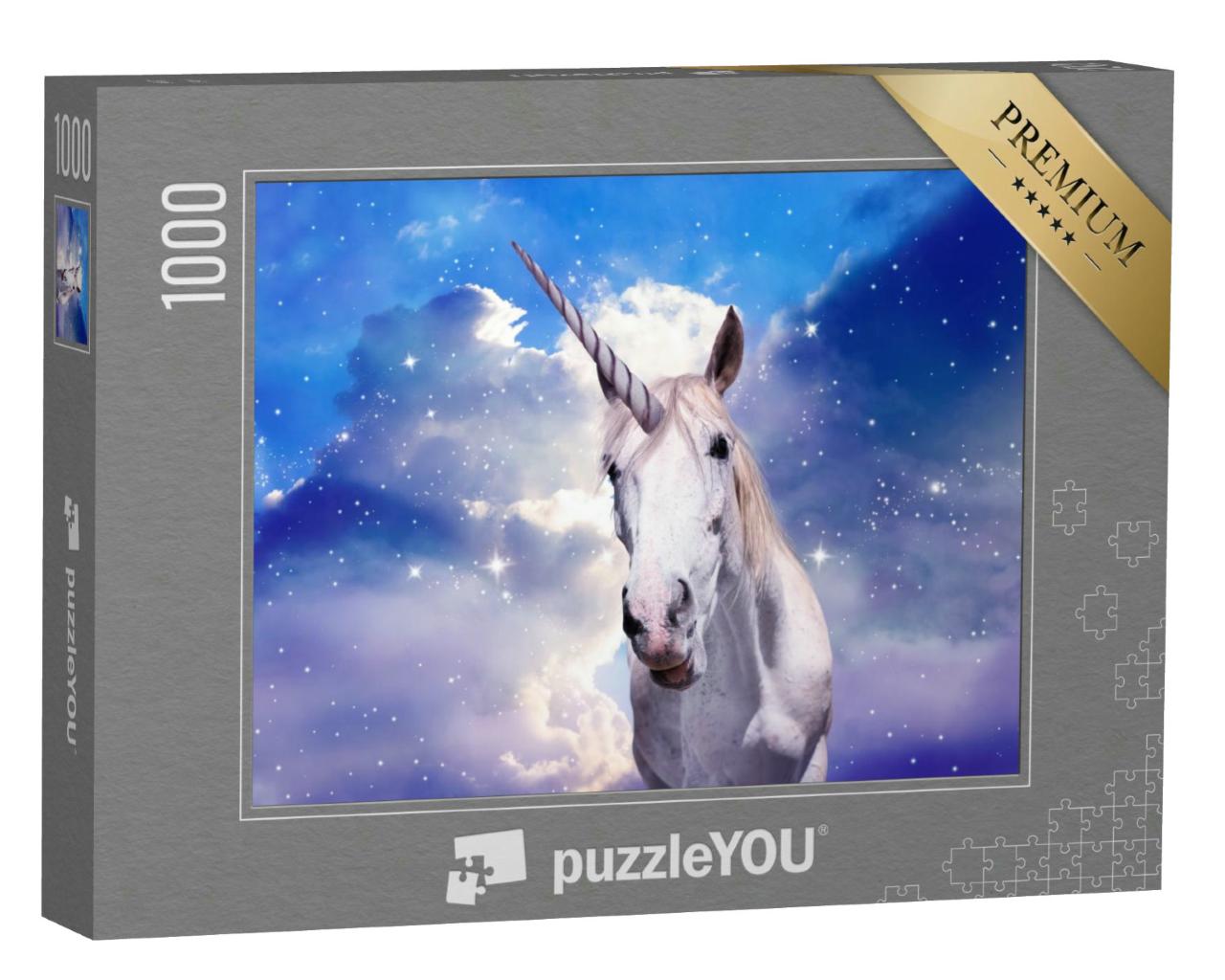 Puzzle 1000 Teile „Einhorn in fantastischem Sternenhimmel mit flauschigen Wolken“