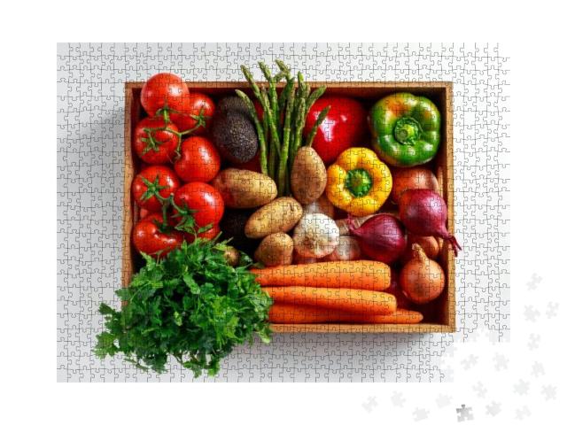 Puzzle 1000 Teile „Frisches Gemüse in einer Holzkiste“