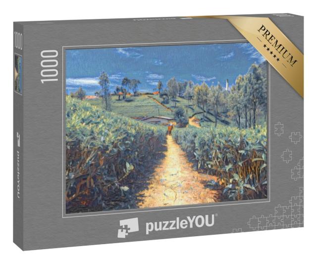 Puzzle 1000 Teile „im Stil von Paul-Cezanne - Teeplantagen und Fabrik in Sri Lanka - Puzzle-Kollektion Künstler & Gemälde“