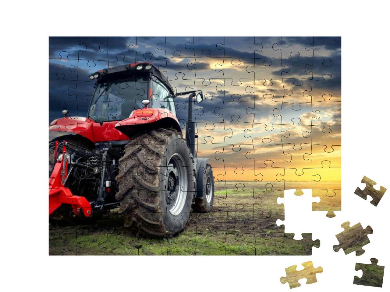 Puzzle 100 Teile „Traktor bei Sonnenuntergang “