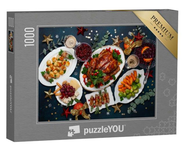Puzzle 1000 Teile „Gebratenes Huhn mit Gemüse: Weihnachtsessen“