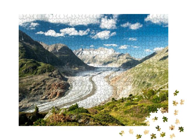 Puzzle 1000 Teile „Beeindruckender Blick auf den Aletschgletscher in der Schweiz“