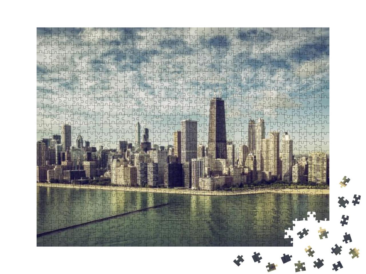 Puzzle 1000 Teile „Chicago Skyline und Wolkenkratzer am Strand, USA“