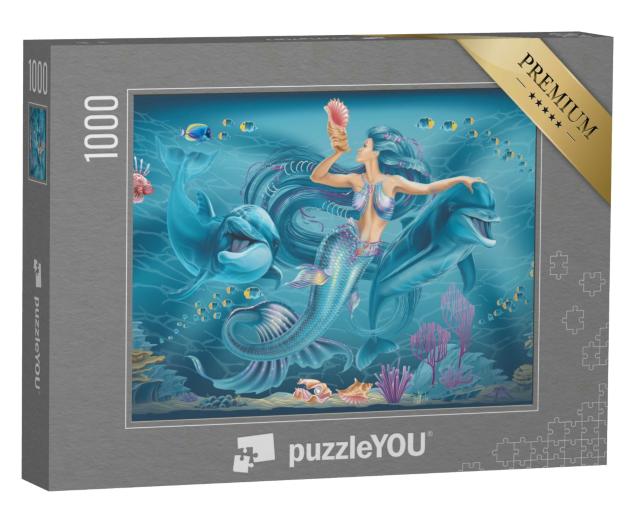 Puzzle 1000 Teile „Meerjungfrau und Delfine“