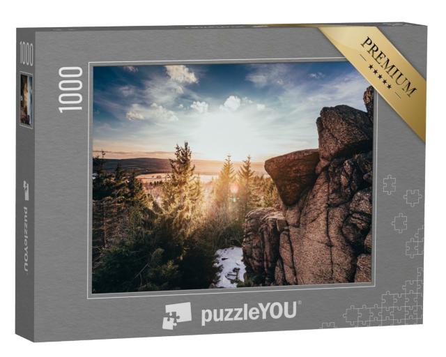 Puzzle 1000 Teile „Abendlicht am Eduardova-Felsen im Erzgebirge, Tschechien“