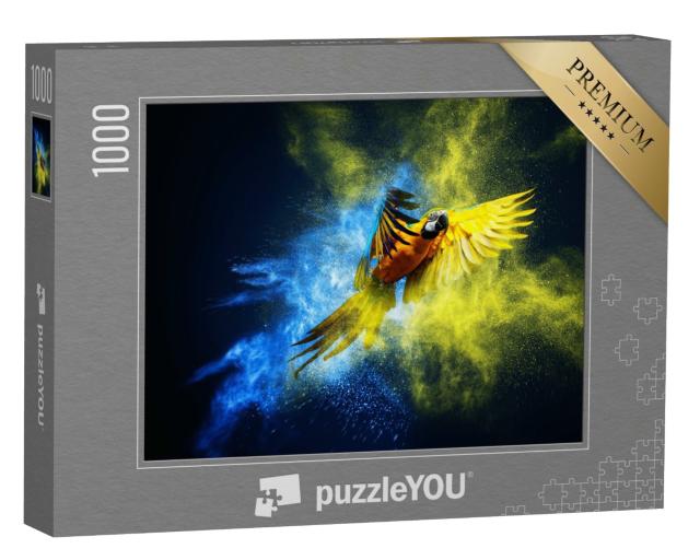 Puzzle 1000 Teile „Kunstvoll inszeniert: Fliegender Ara“
