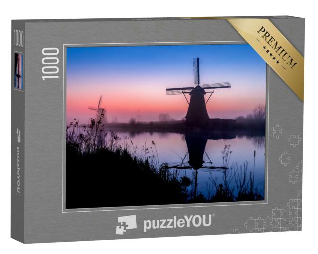 Puzzle 1000 Teile „Windmühle im Nebel bei Sonnenaufgang “