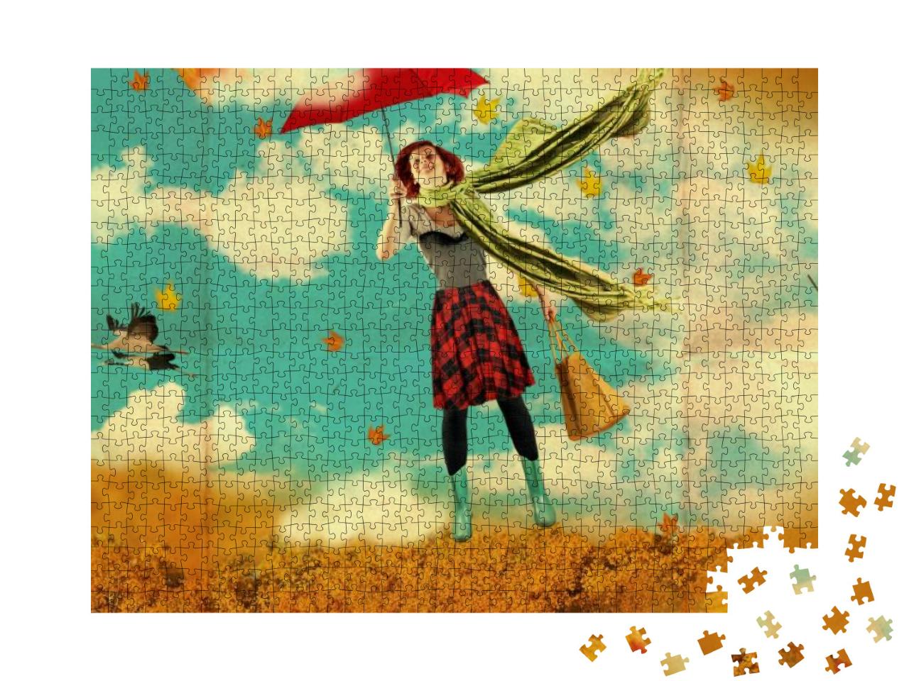 Puzzle 1000 Teile „Retro-Postkarte mit einer jungen Frau“