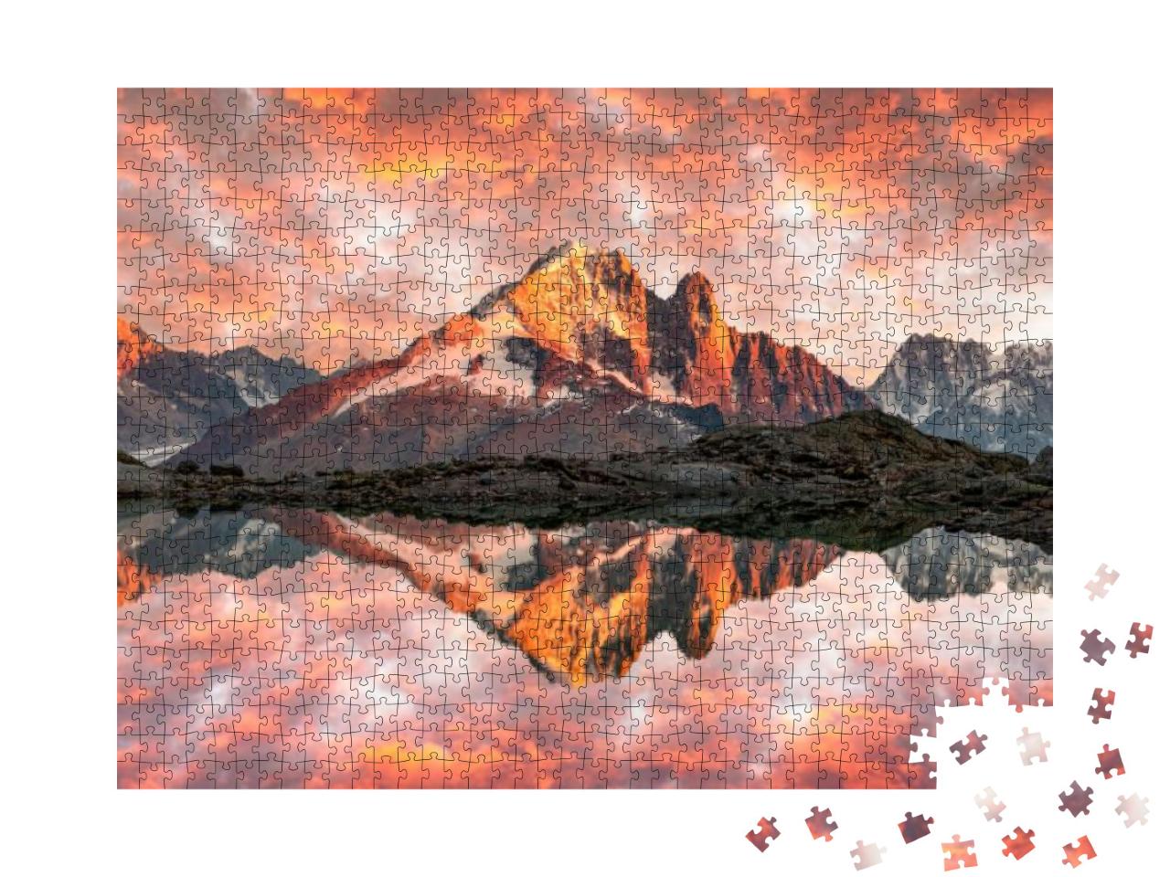 Puzzle 1000 Teile „Sonnenuntergang am Lac Blanc in den französischen Alpen“
